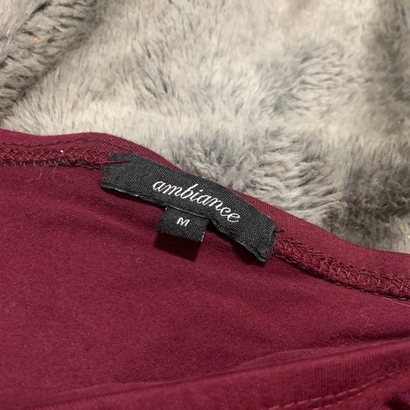 Burgundy Off the Shoulder Bodysuit with Ruffle Top - Picture 4 of 7